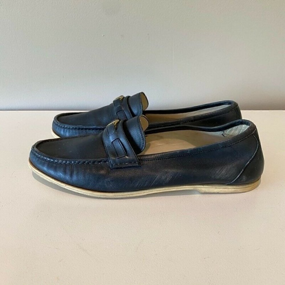 Gucci Loafers Shoes Blue Leather Slip-On Moc Toe 9 - Picture 4 of 10